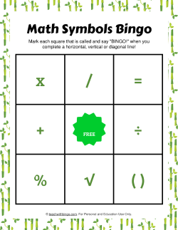 Math Symbols Bingo